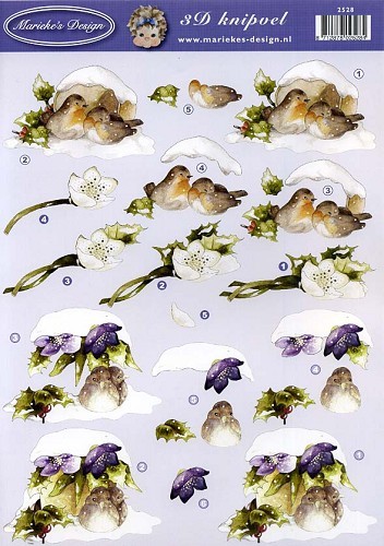 3D KNIPVEL  MARIEKE`S DESIGN VOGELTJES IN DE SNEEUW
