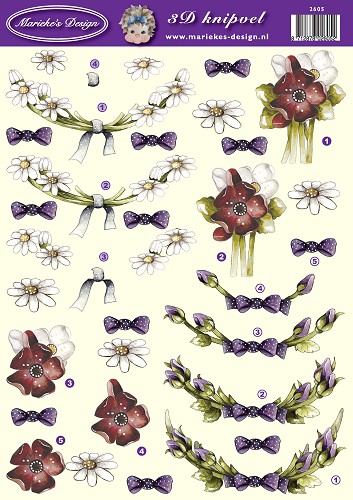 3D A4 Knipvel - Marieke - Flower and Ribbons