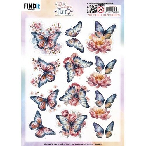3D Push out Sheet - Berries Beauties - Flutter Flair - Pink Flutters