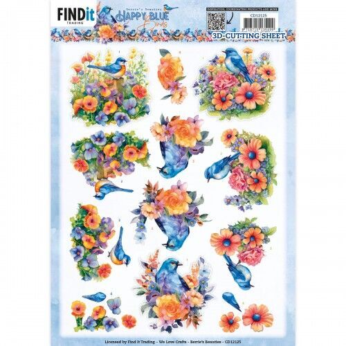 3D Push Out - Berries Beauties - Happy Blue Birds - Colourful Birds