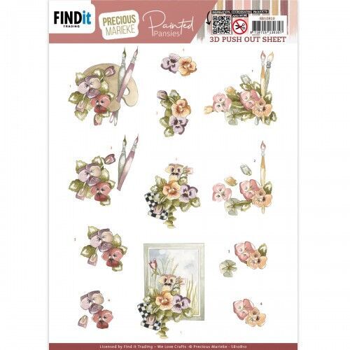 3D Push-Out - Precious Marieke - Painted Pansies - Pansies and Brushes