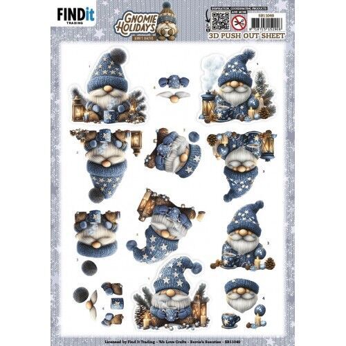 3D Pushout Sheet - Berries Beauties - Gnomie Holidays - Blue